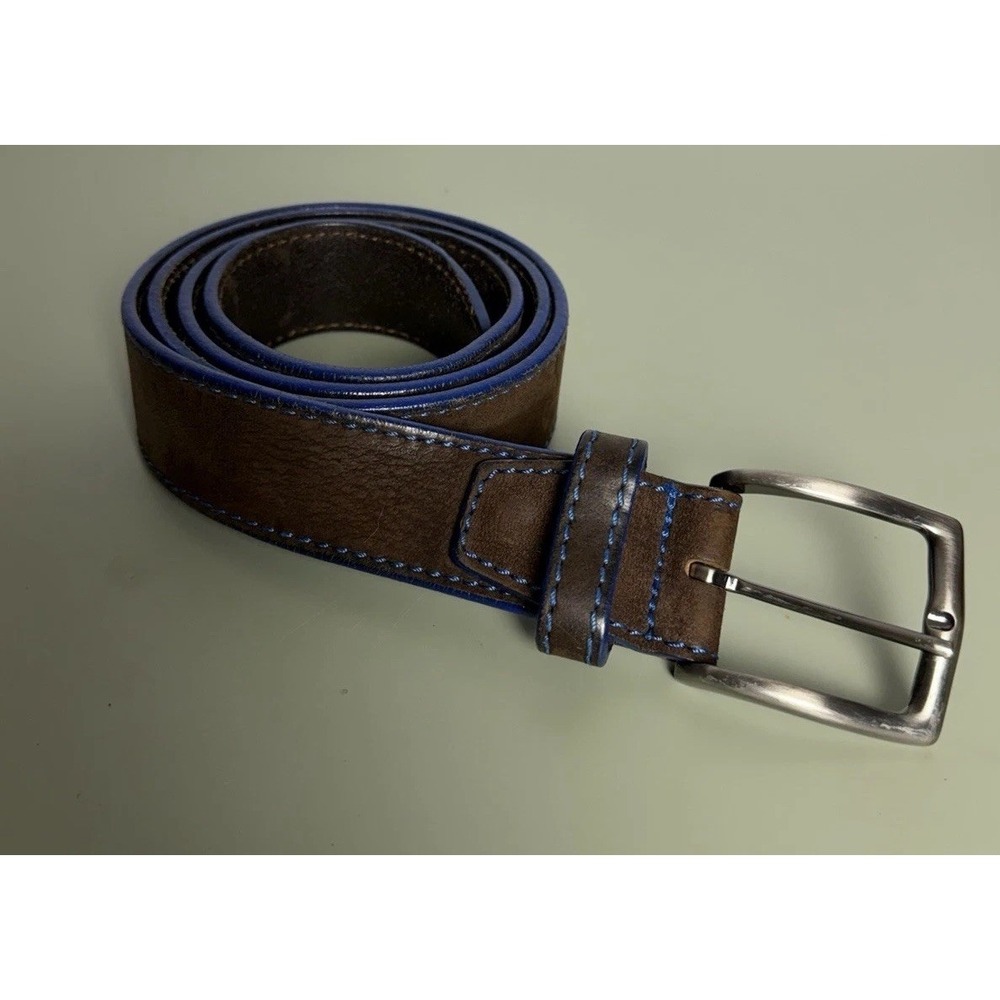 Berge Uomo Italian Leather Belt Brown Blue‎ Stitching Size 40 Made Italy